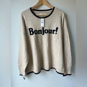 NWT Loft Sweater Womens XL Tan Beige BONJOUR! Long Sleeve Crewneck
